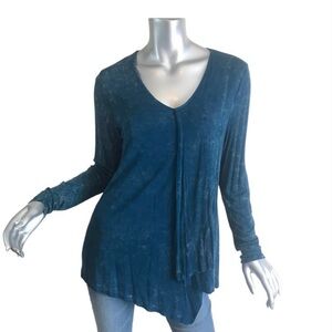 Cato Small Tunic Top V Neck Asymmetrical Draped Blouse Blue Soft Stretchy